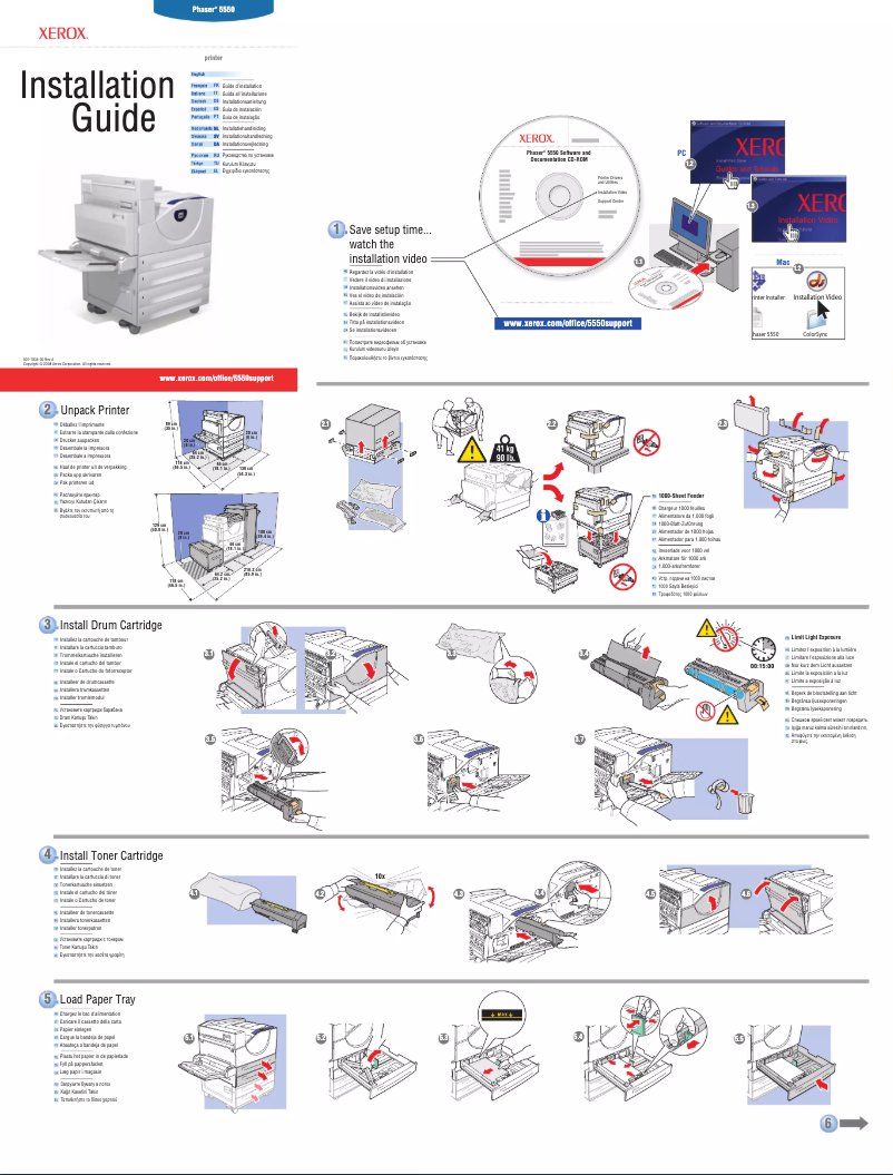 Page n°1 - Guide d'installation Xerox Phaser 5550