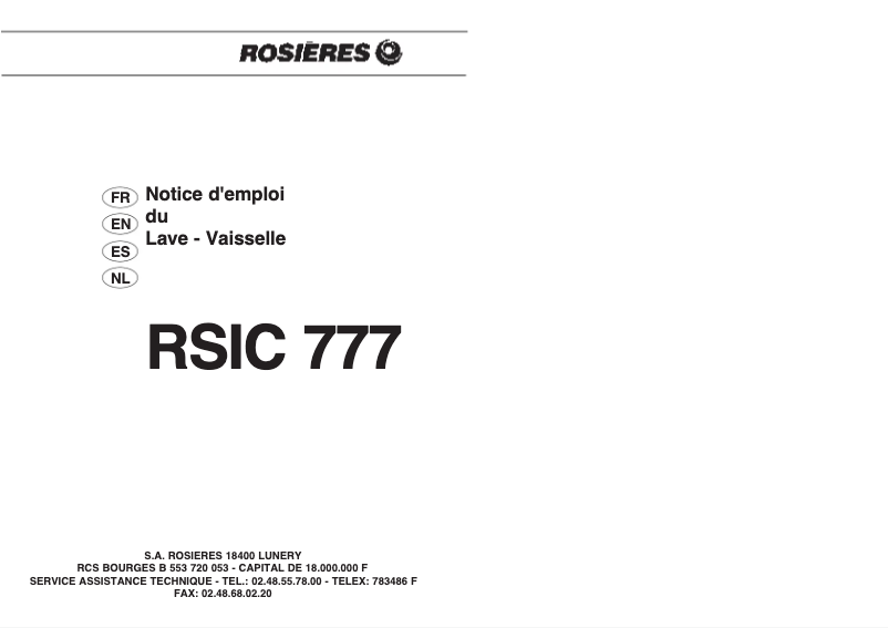 Image de la première page du manuel de l'appareil LSRSIC777 IN
