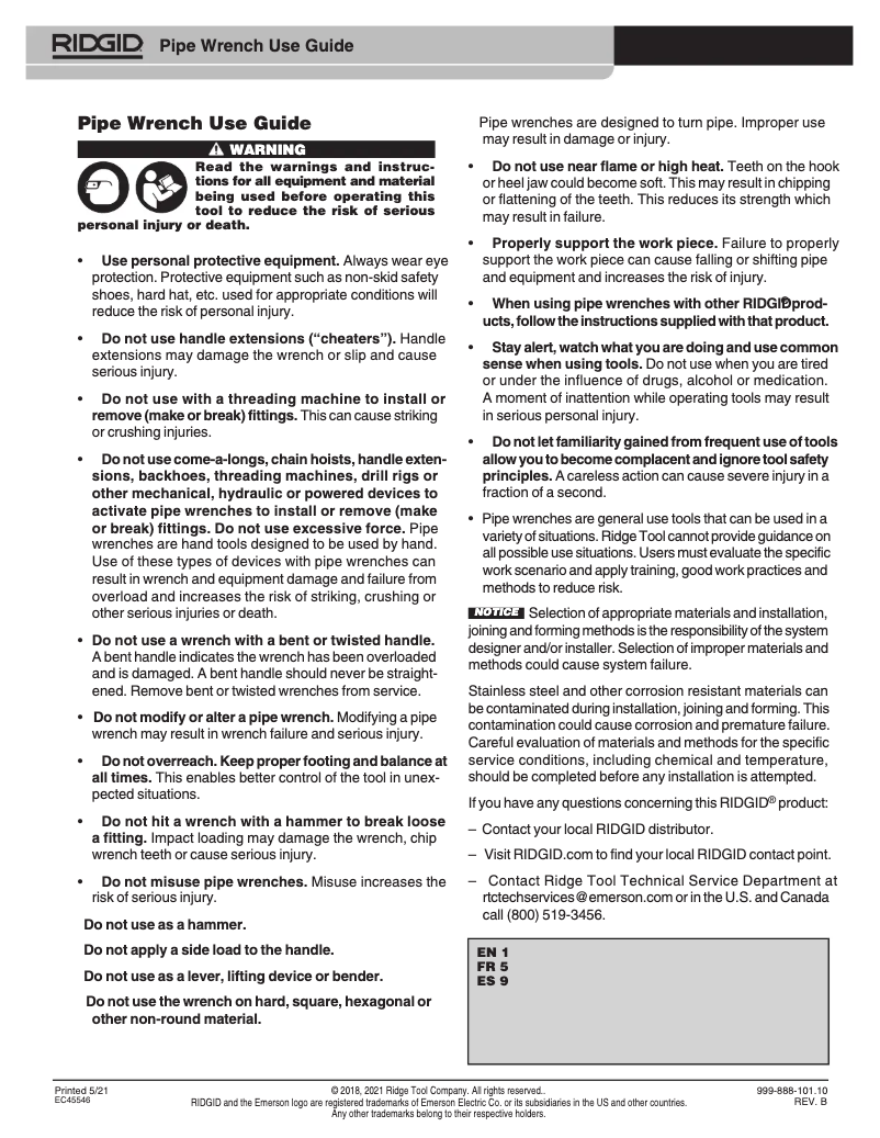 Page n°1 - Manuel utilisateur Ridgid S-6A