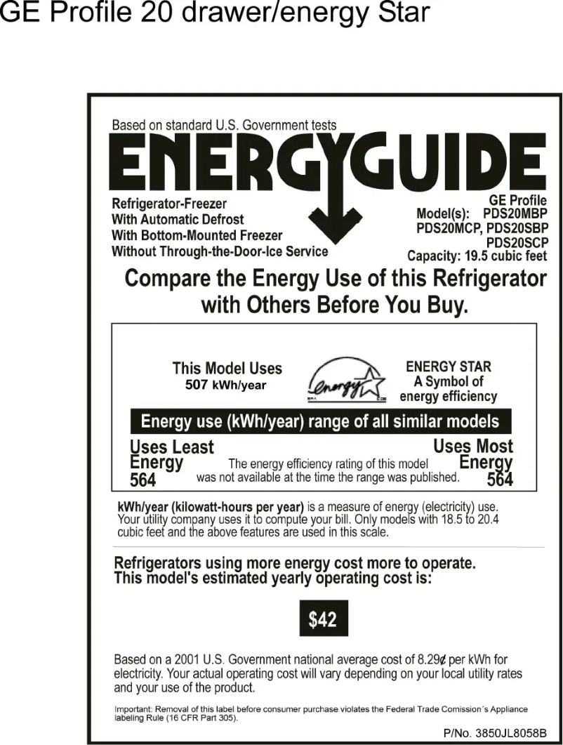 Page n°1 - Label énergétique GE Profile PDS20SBPRSS