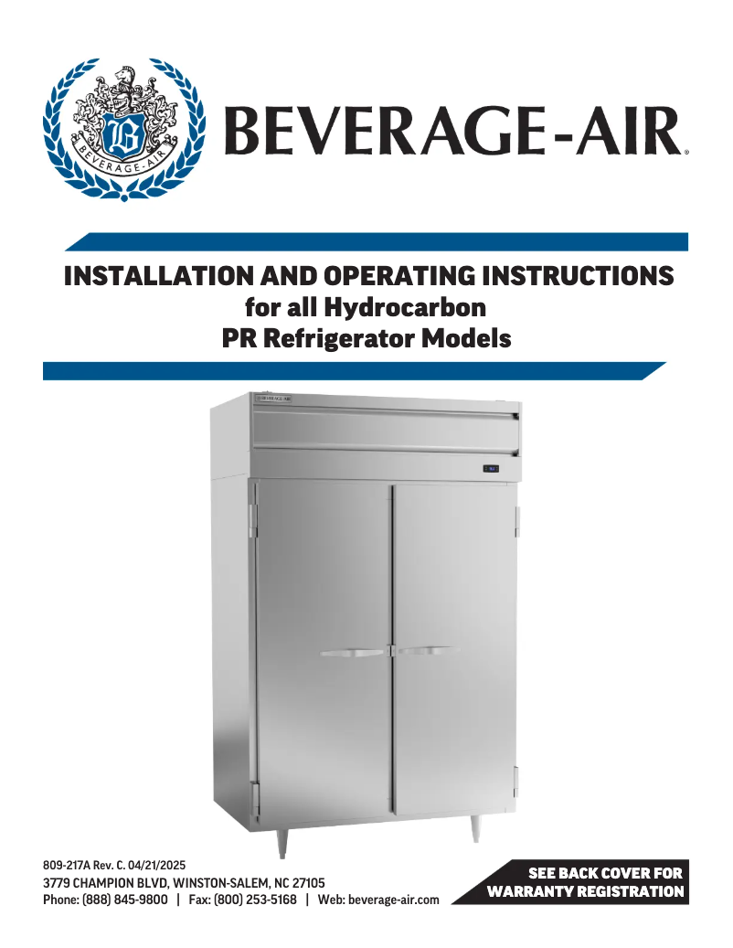 Page 1 de la notice Manuel utilisateur Beverage-Air PR3HC-1BHG