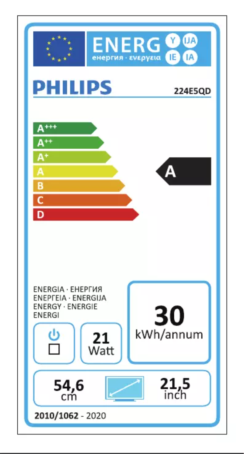 Page n°1 - Label énergétique Philips 224E5QDAB