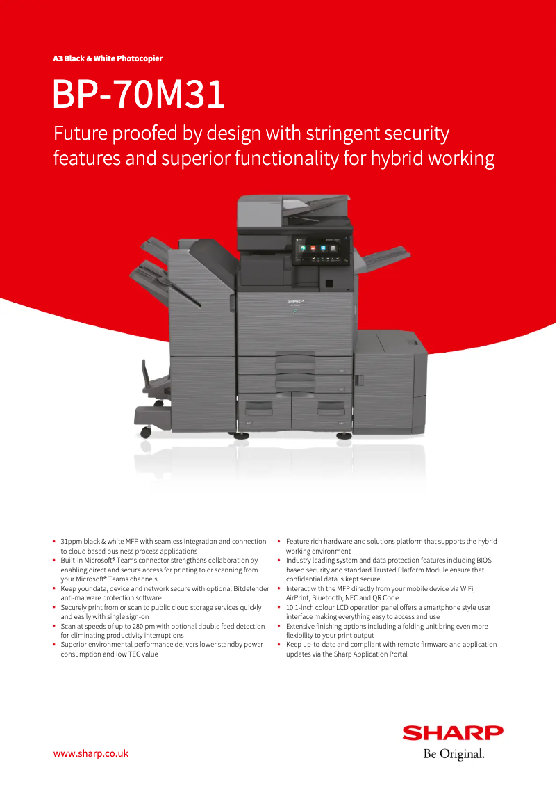 Page 1 de la notice Fiche technique Sharp BP-70M31
