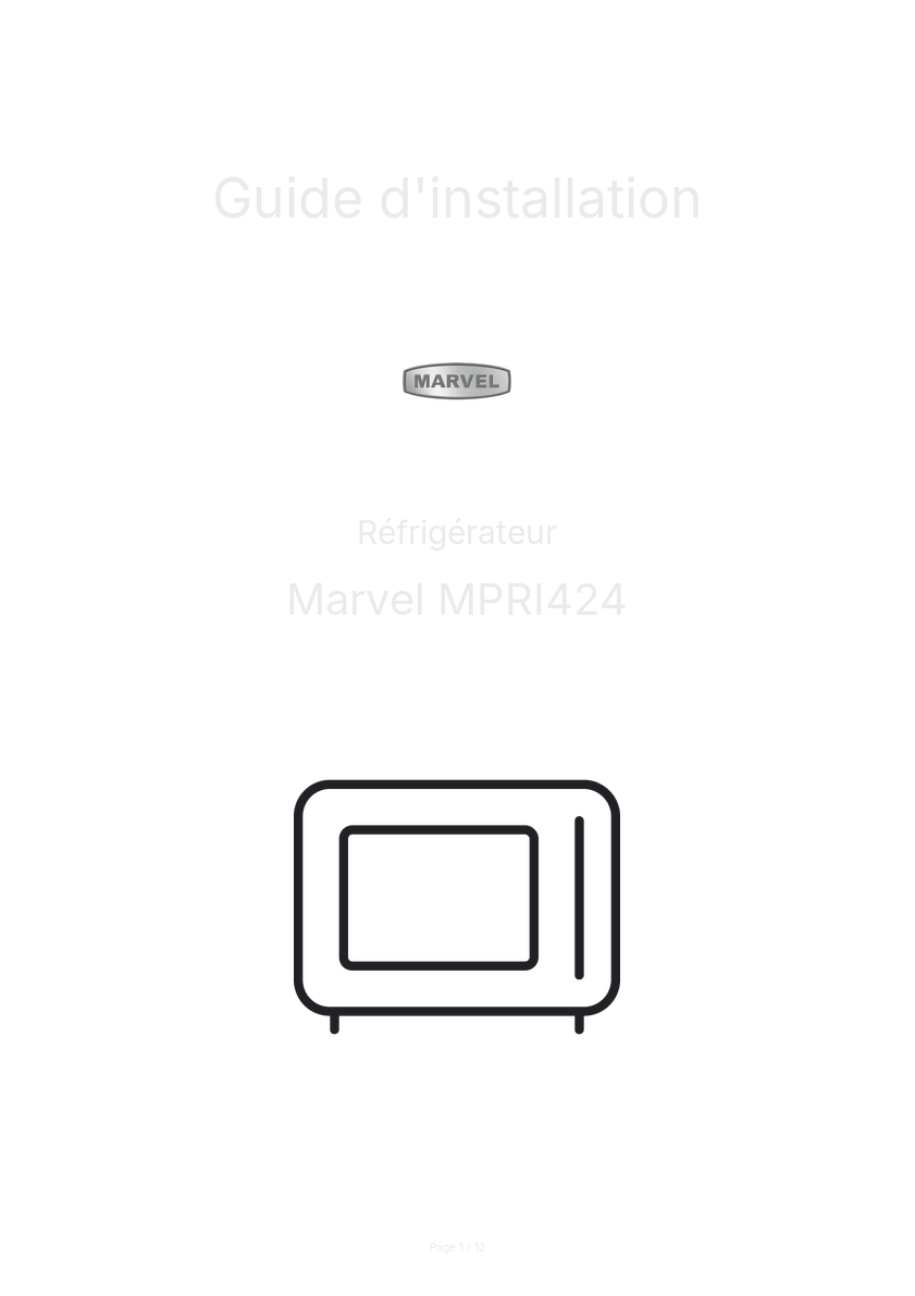 Page n°1 - Guide d'installation Marvel MPRI424