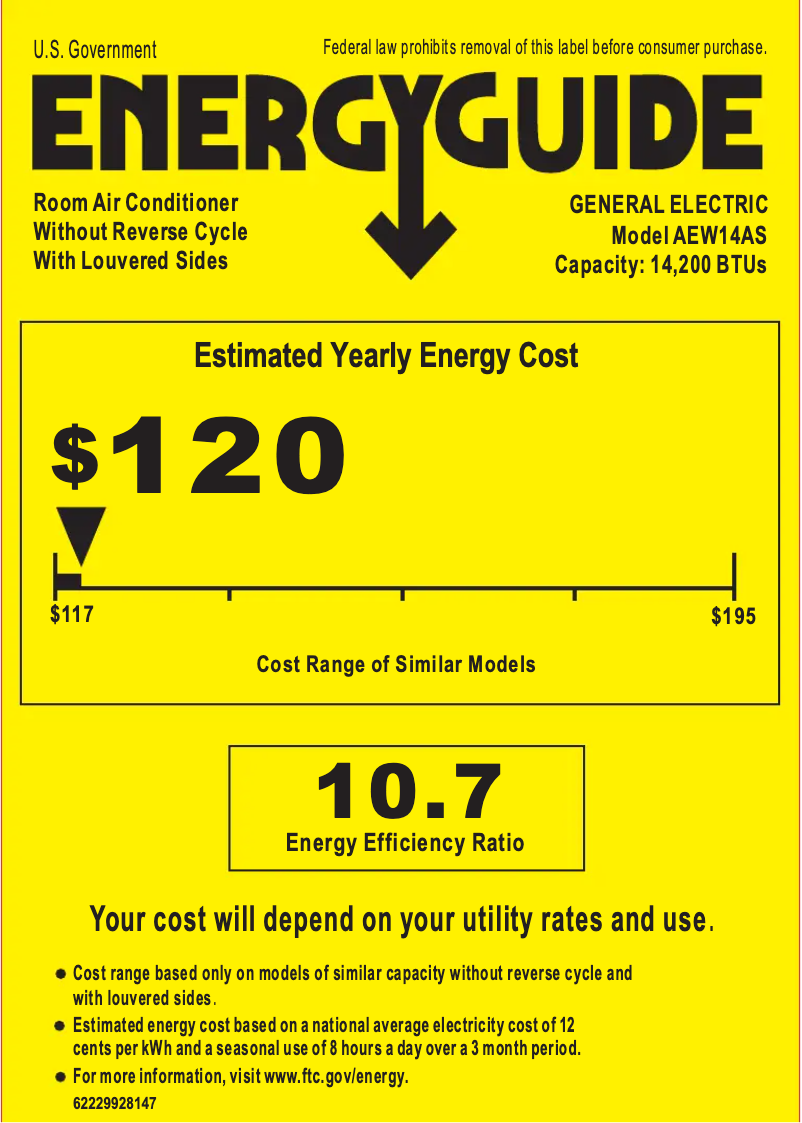 Page n°1 - Label énergétique GE AEW14AS