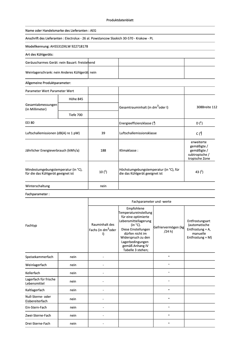 Page n°1 - Fiche technique AEG AHS531DXLW