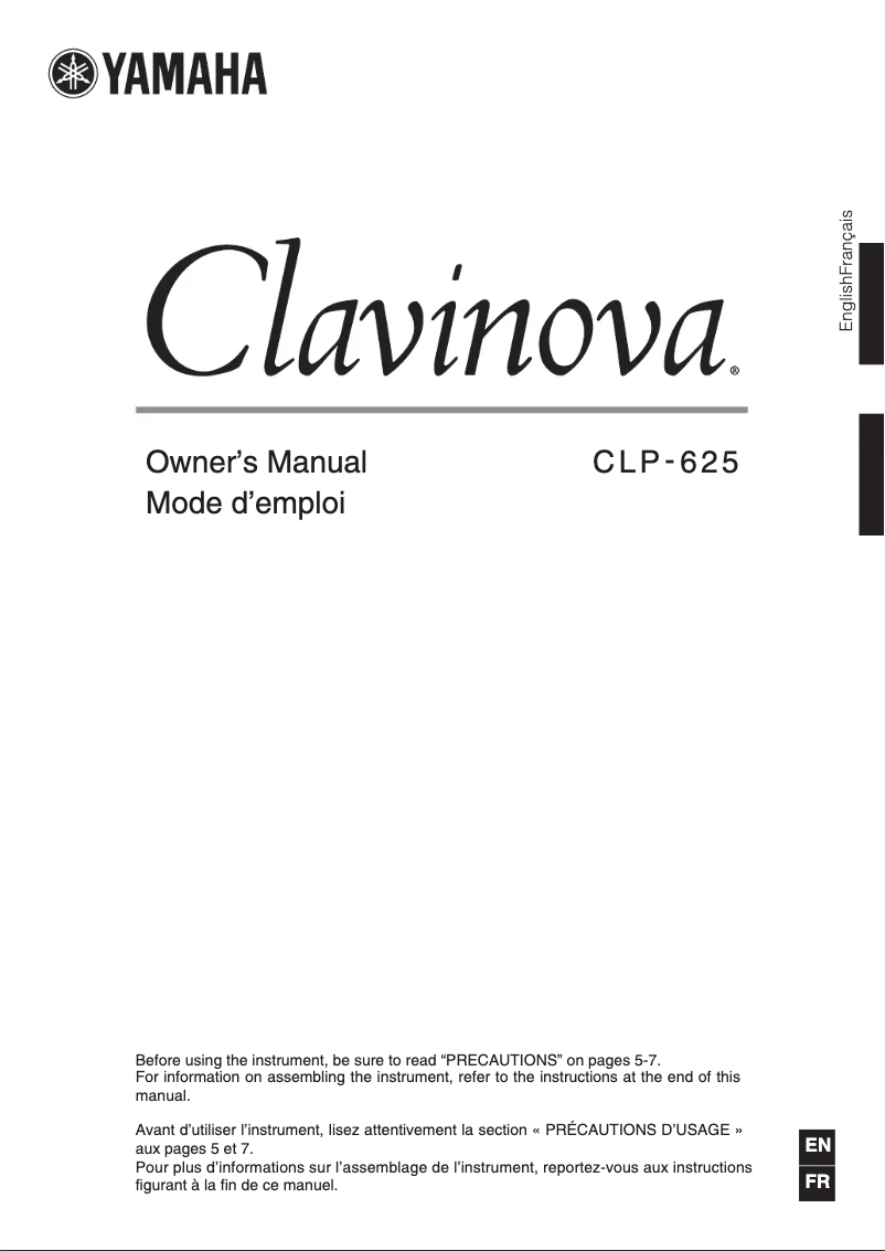 Page 1 de la notice Manuel utilisateur Yamaha Clavinova CLP-625