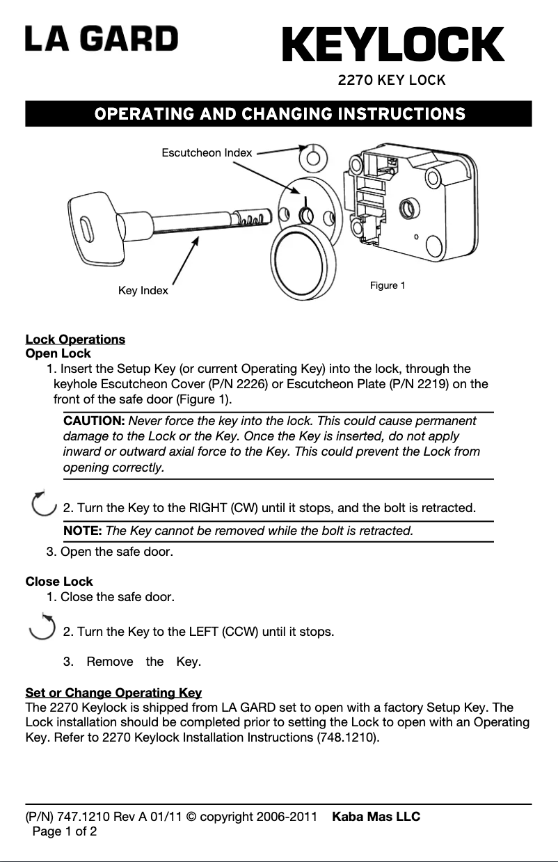 Page 1 de la notice Manuel utilisateur Dormakaba La Gard 2270