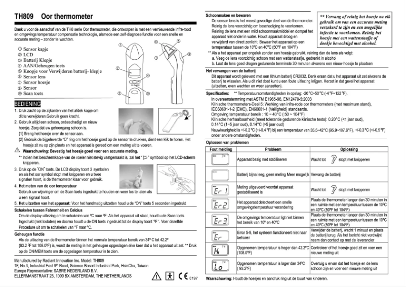 Page n°1 - Manuel utilisateur Cresta TH838