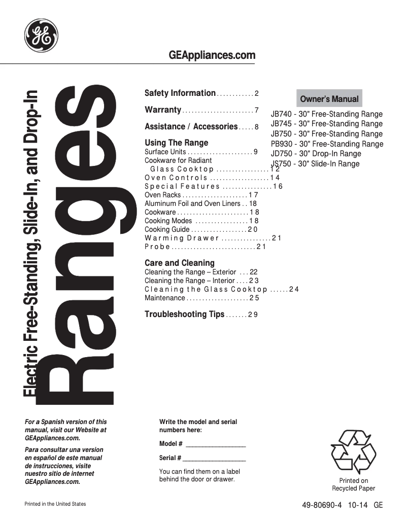 Page n°1 - Manuel d'utilisation et d'entretien Adora JB745EFES