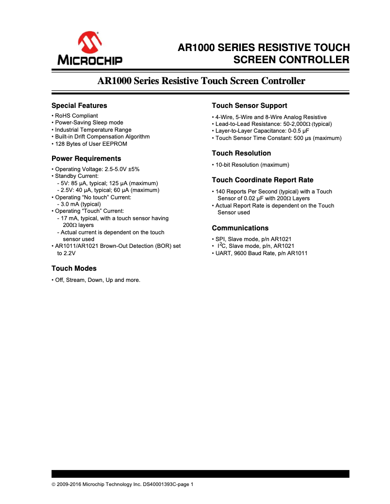 Page 1 de la notice Manuel utilisateur Microchip AR1021
