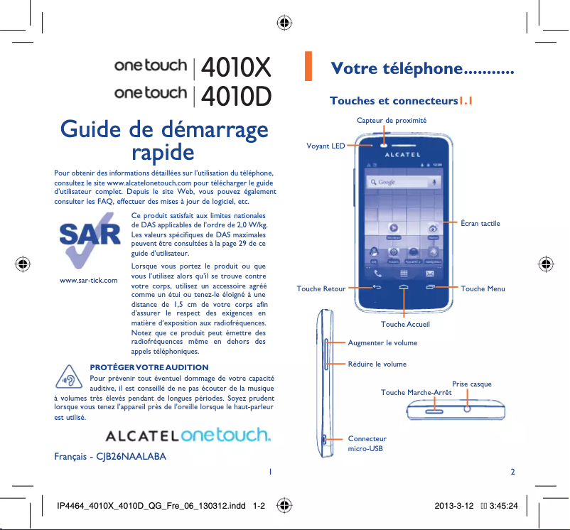 Image de la première page du manuel de l'appareil One Touch 4010X