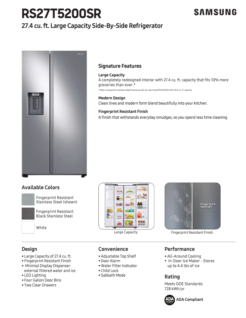 Page n°1 - Fiche technique Samsung RS27T5200WW