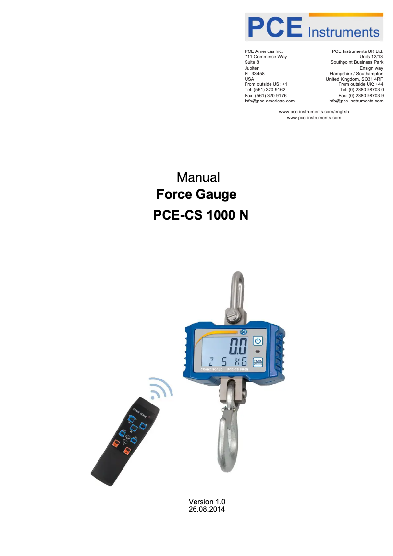 First page image of the manual for PCE-CS 1000N
