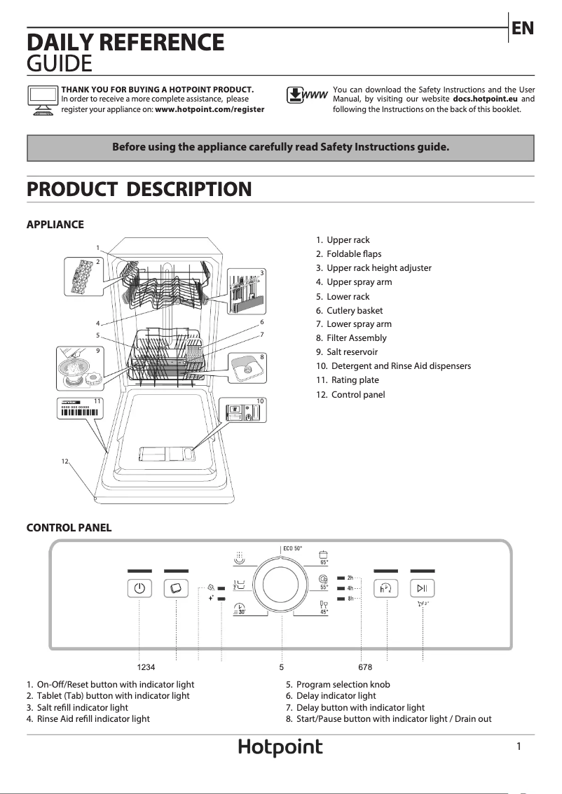 Page n°1 - Manuel utilisateur Hotpoint HSFE 1B19 UK N