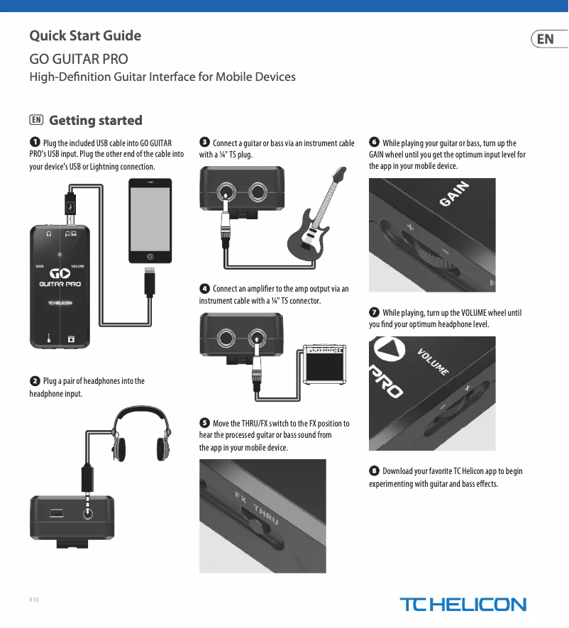 Page 1 de la notice Guide de démarrage rapide TC Helicon GO Guitar Pro