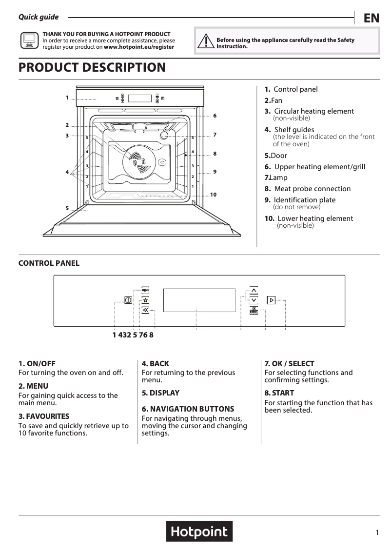 Page 1 de la notice Manuel utilisateur Hotpoint SI9 891 SP BM