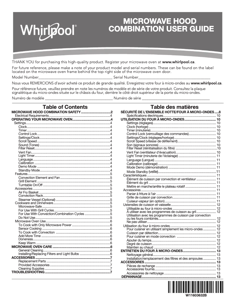 Page 1 de la notice Informations de garantie Whirlpool YWMH78519LZ