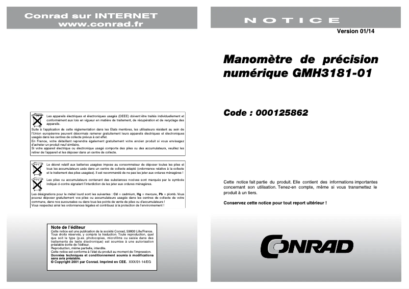 Page n°1 - Manuel utilisateur Greisinger GMH 3181-01
