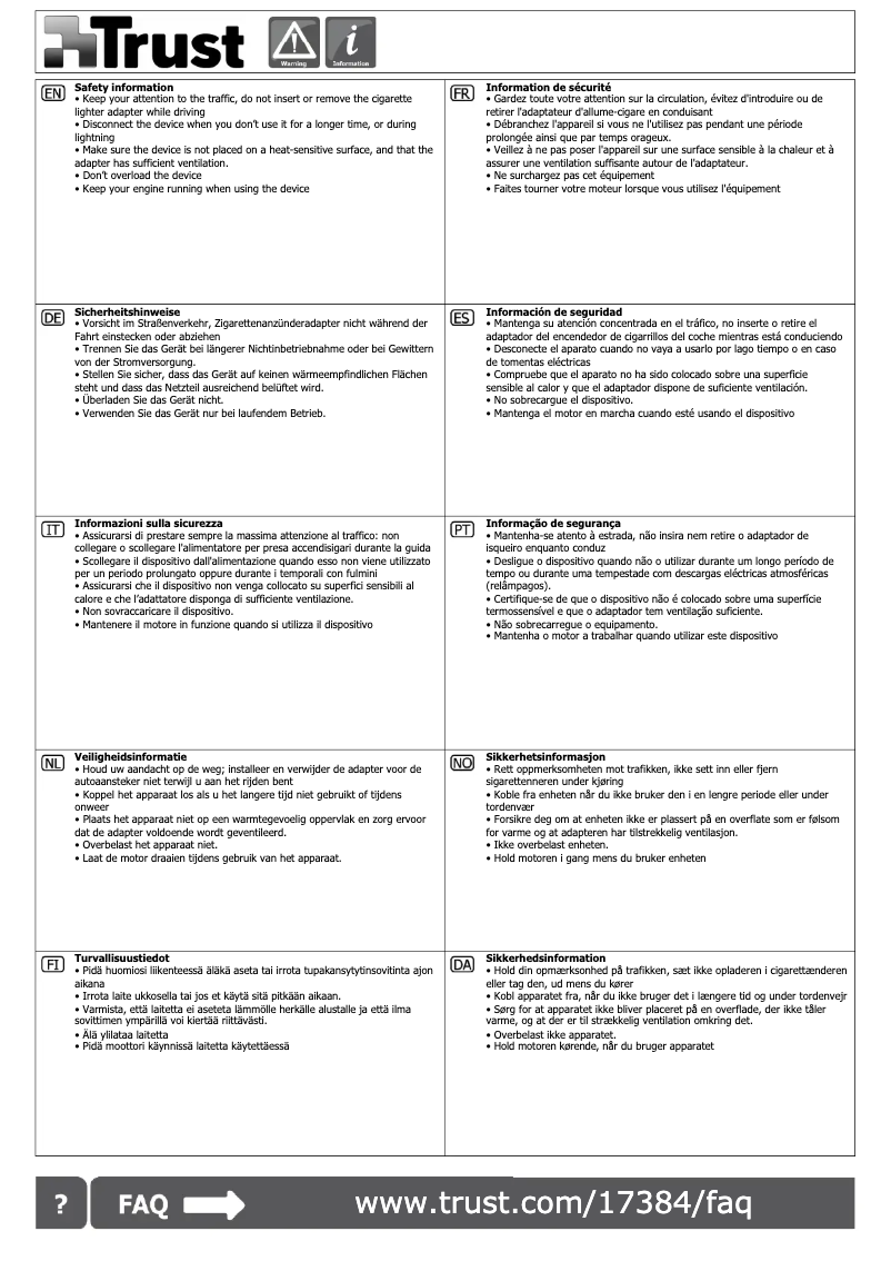 Page 1 de la notice Manuel utilisateur Trust Micro-USB Car