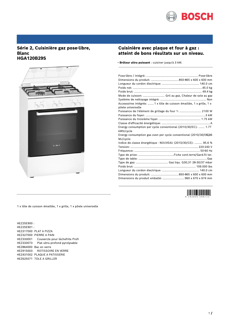 Image de la première page du manuel de l'appareil HGA120B29S