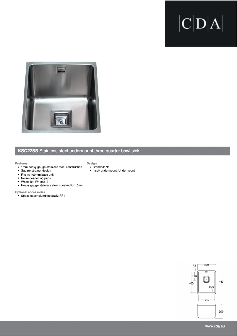 Page 1 de la notice Fiche technique CDA KSC22SS