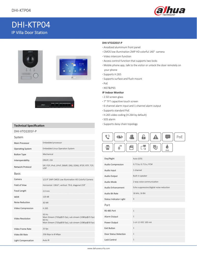 Page 1 de la notice Fiche technique Dahua Technology KTP04