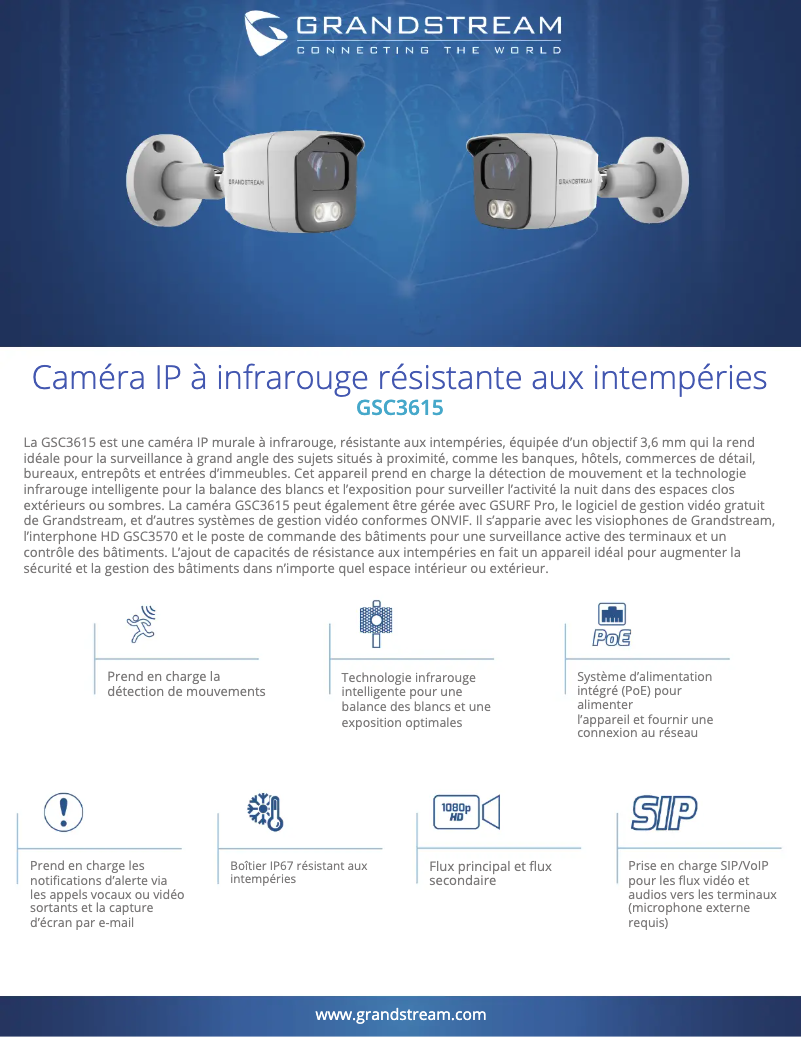 Page 1 de la notice Fiche technique Grandstream GSC3615
