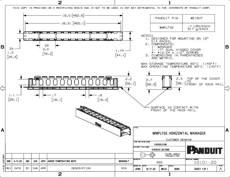 Page 1 de la notice Dessin technique Panduit WMPLFSE