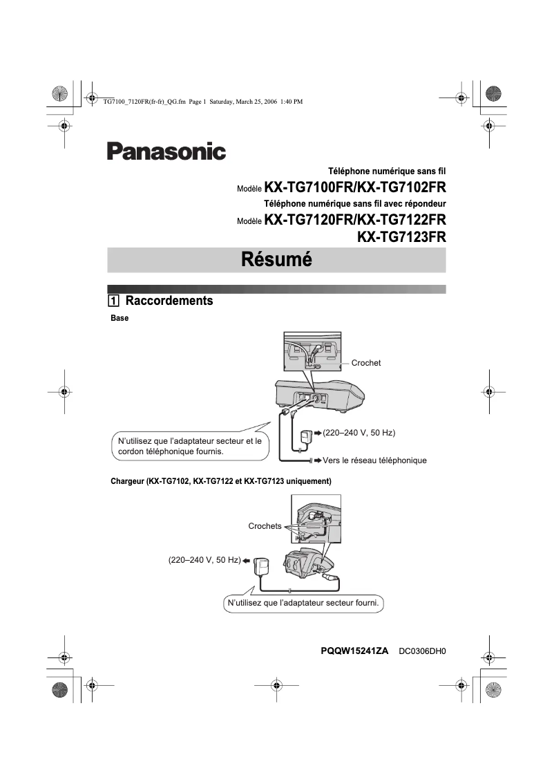 Page n°1 - Manuel utilisateur Panasonic KX-TG7120FR