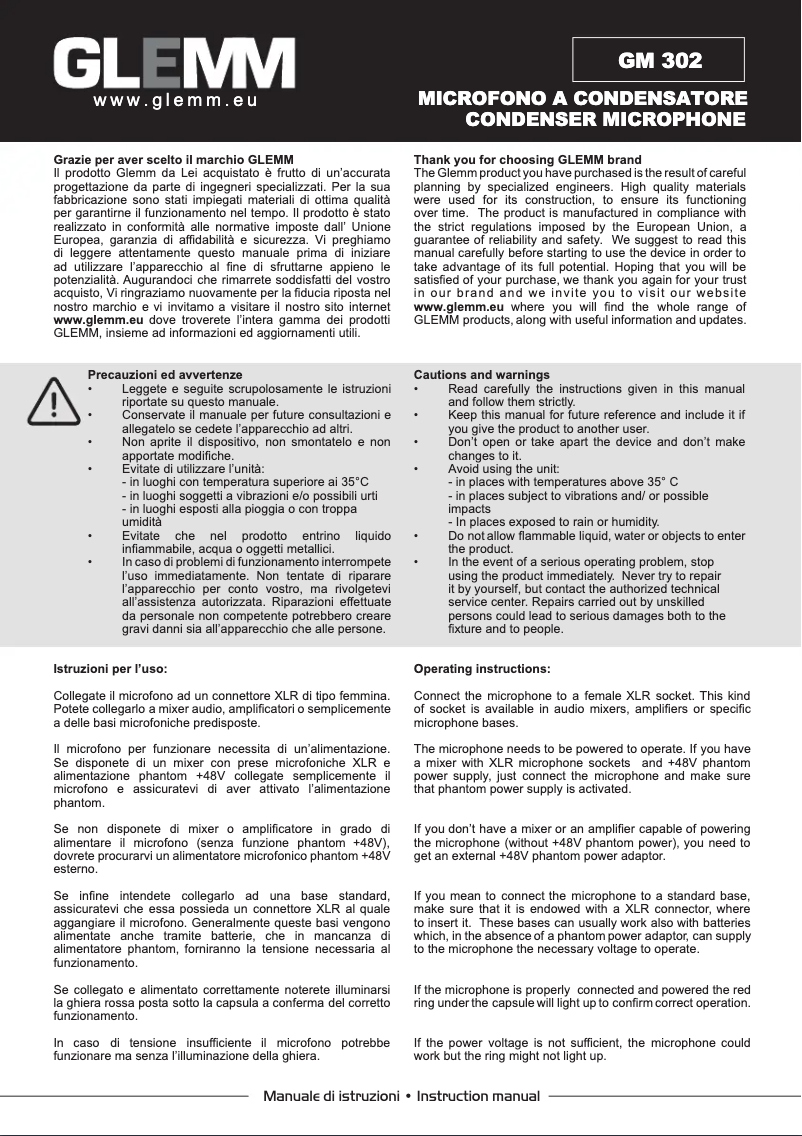 Page 1 de la notice Manuel utilisateur Glemm GM 302