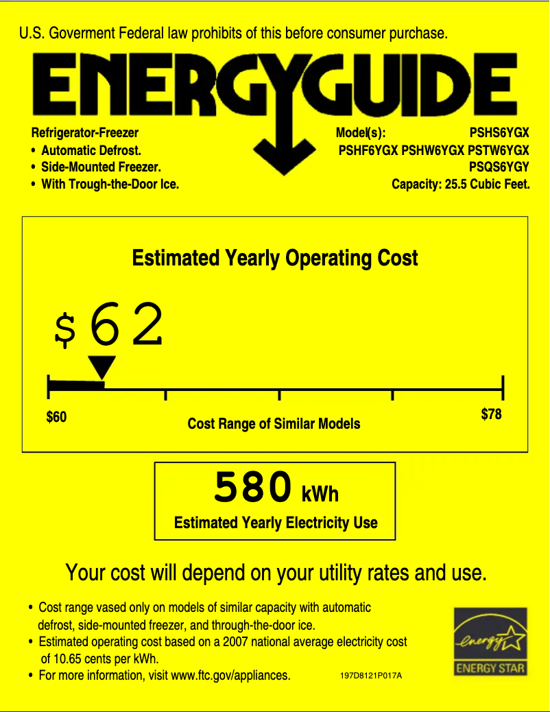 Page 1 de la notice Label énergétique GE Profile PSHS6YGXSS