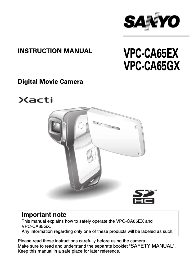 Page n°1 - Manuel utilisateur Sanyo Xacti VPC-CA65GX