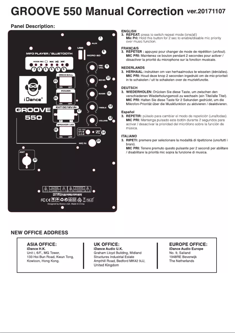 Page n°1 - Manuel utilisateur iDance Groove 550