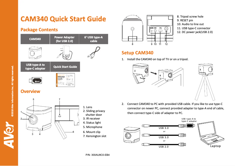 Image de la première page du manuel de l'appareil CAM340+