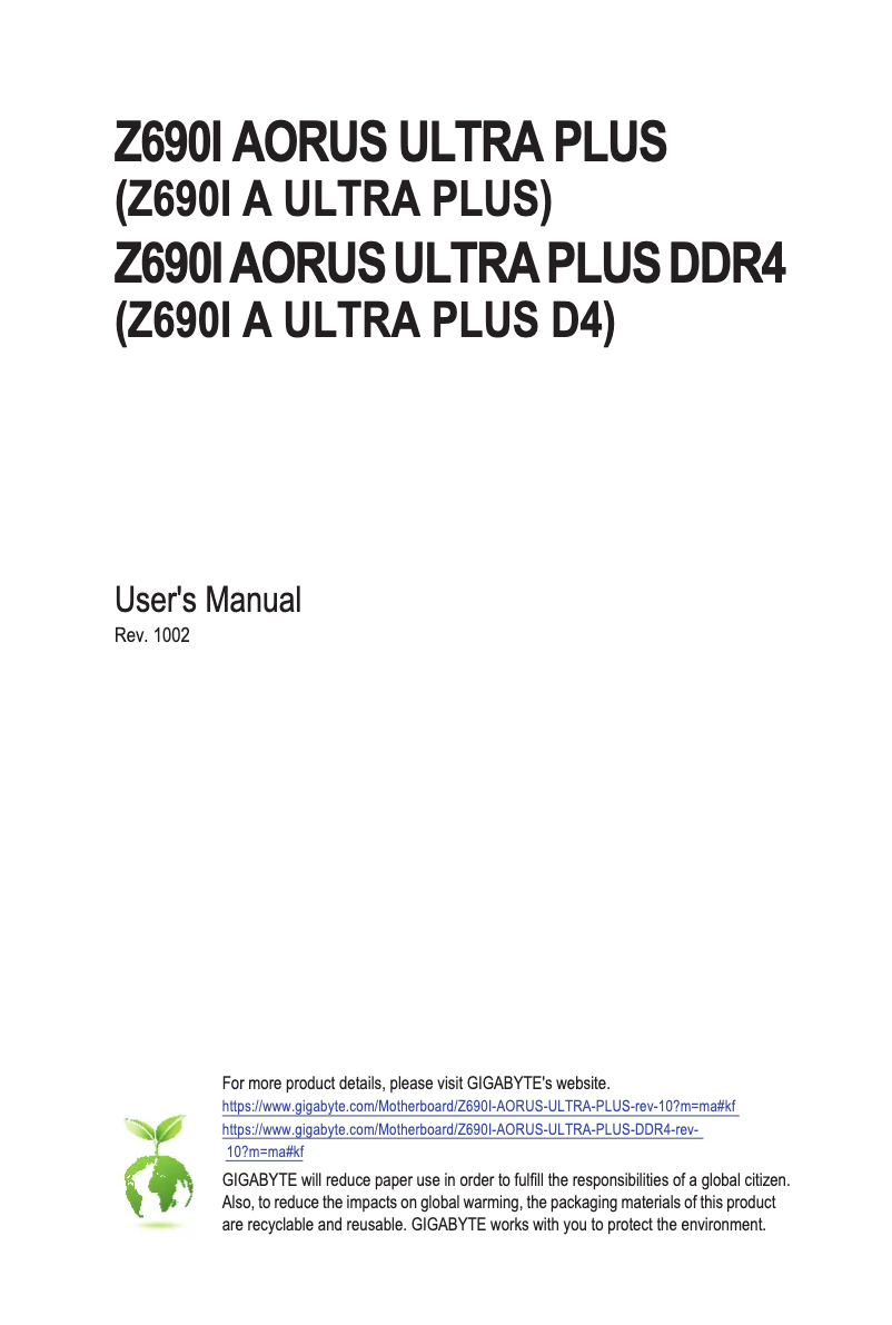 Page 1 de la notice Manuel utilisateur Gigabyte Z690I Aorus Ultra Plus