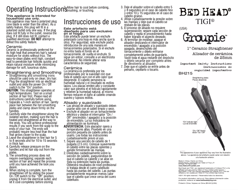 Page 1 de la notice Manuel utilisateur Helen of Troy BH209