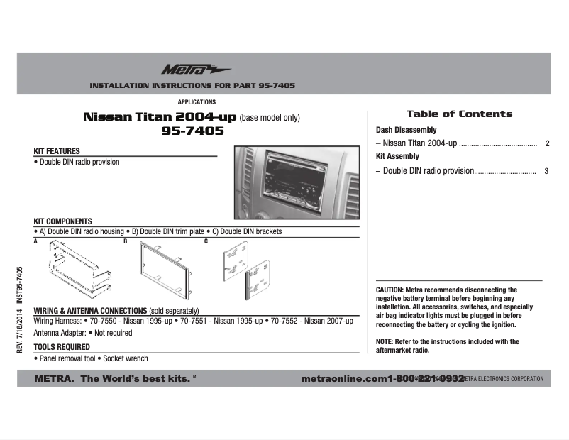 Page n°1 - Manuel utilisateur Metra 95-7405