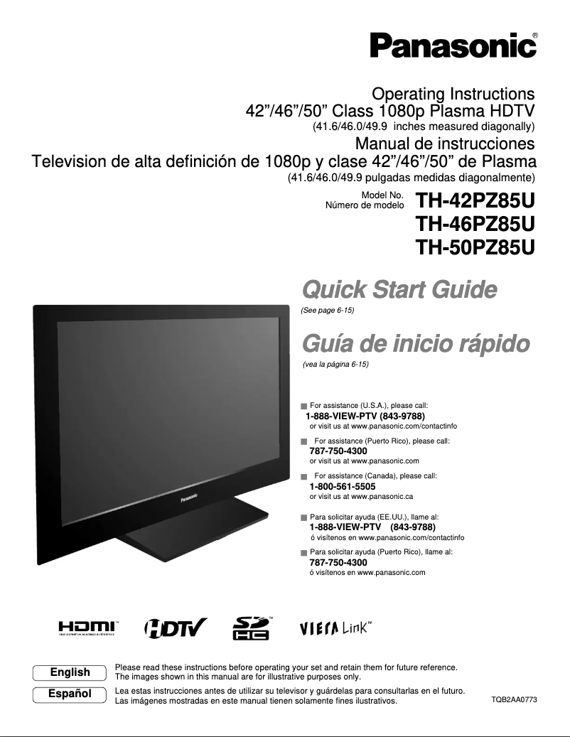 Page 1 de la notice Manuel utilisateur Panasonic Viera TH-46PZ85U