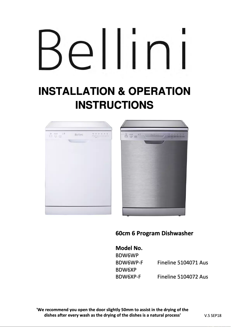 Page 1 de la notice Manuel utilisateur Bellini BDW6WP-F