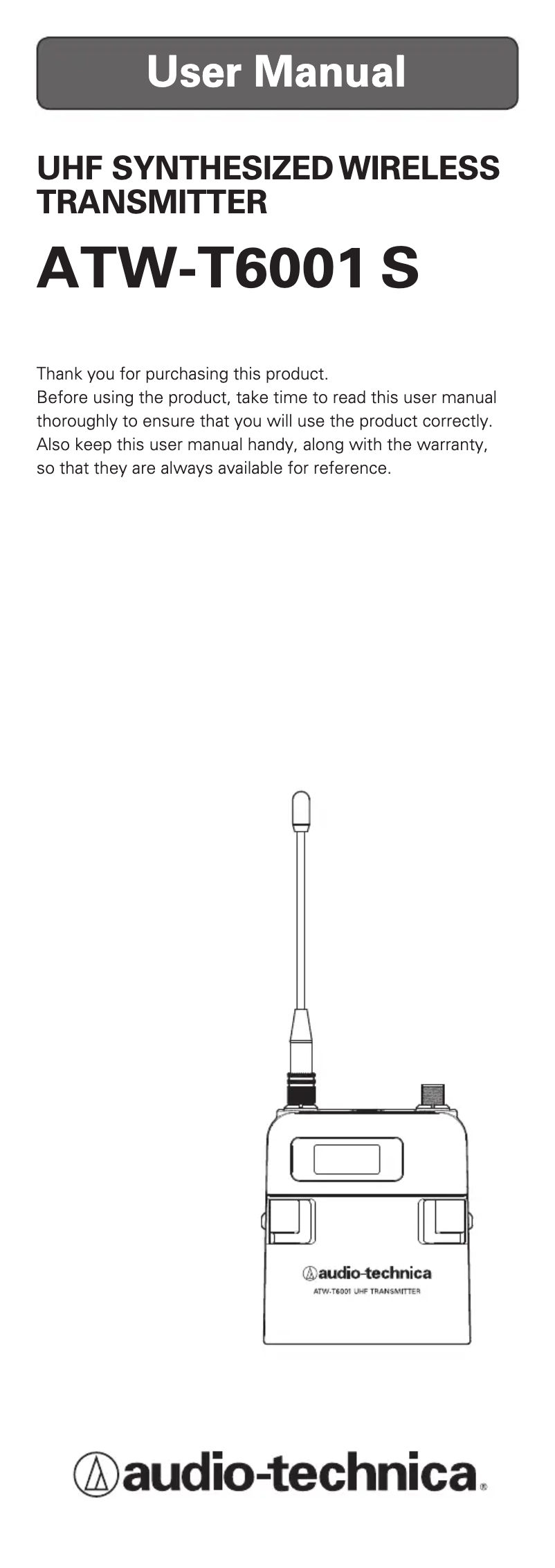 Page 1 de la notice Manuel utilisateur Audio-Technica ATW-T6002XS