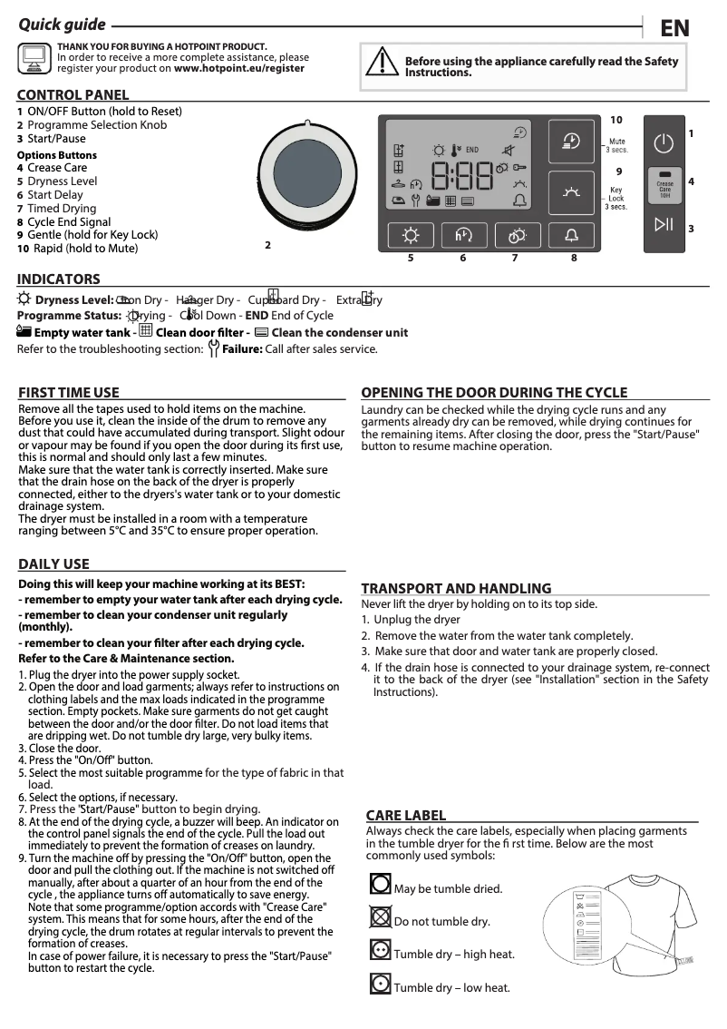 Page n°1 - Manuel utilisateur Hotpoint H3 D81GS UK