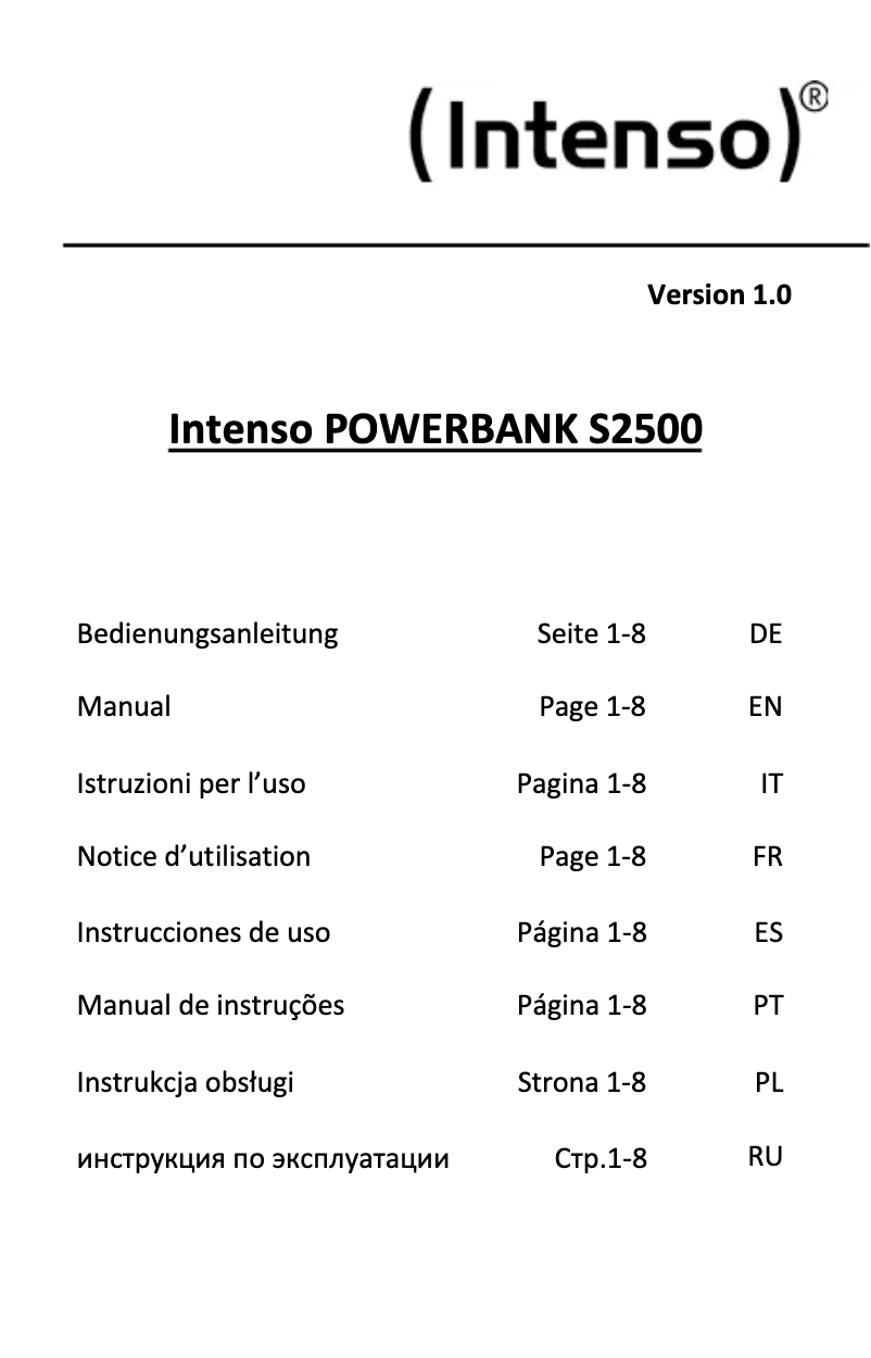 Página 1 del manual Manual de usuario Intenso Slim Powerbank S10000