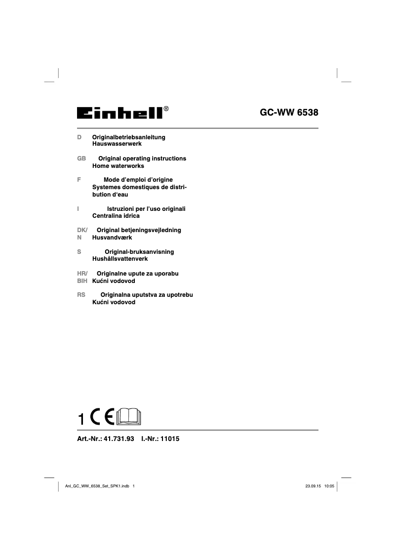 Page n°1 - Manuel utilisateur Einhell GC-WW 6538