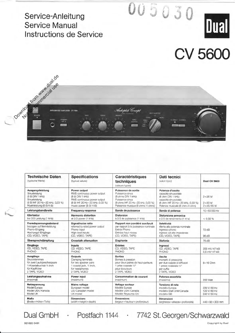 Page 1 de la notice Manuel utilisateur Dual CV 5600