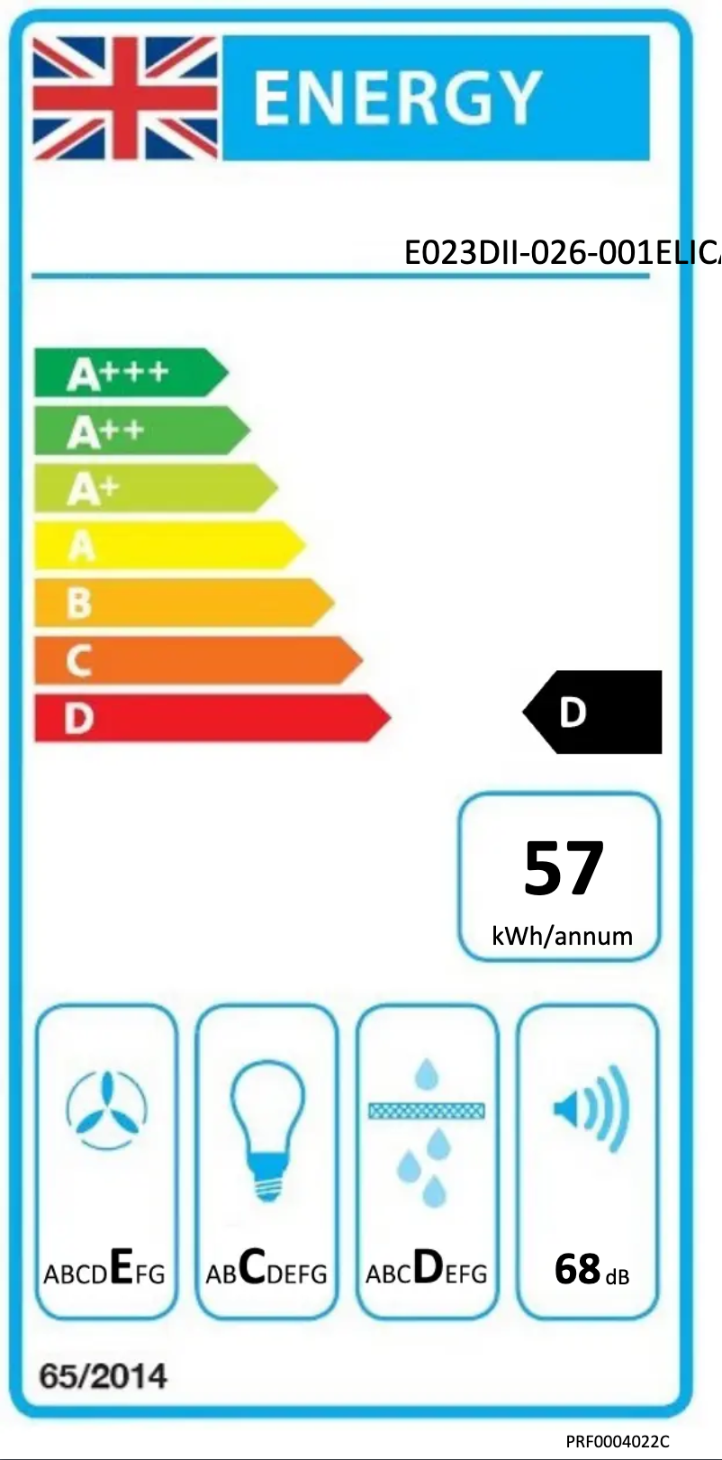 Page 1 de la notice Label énergétique Elica Missy PRF0004022C