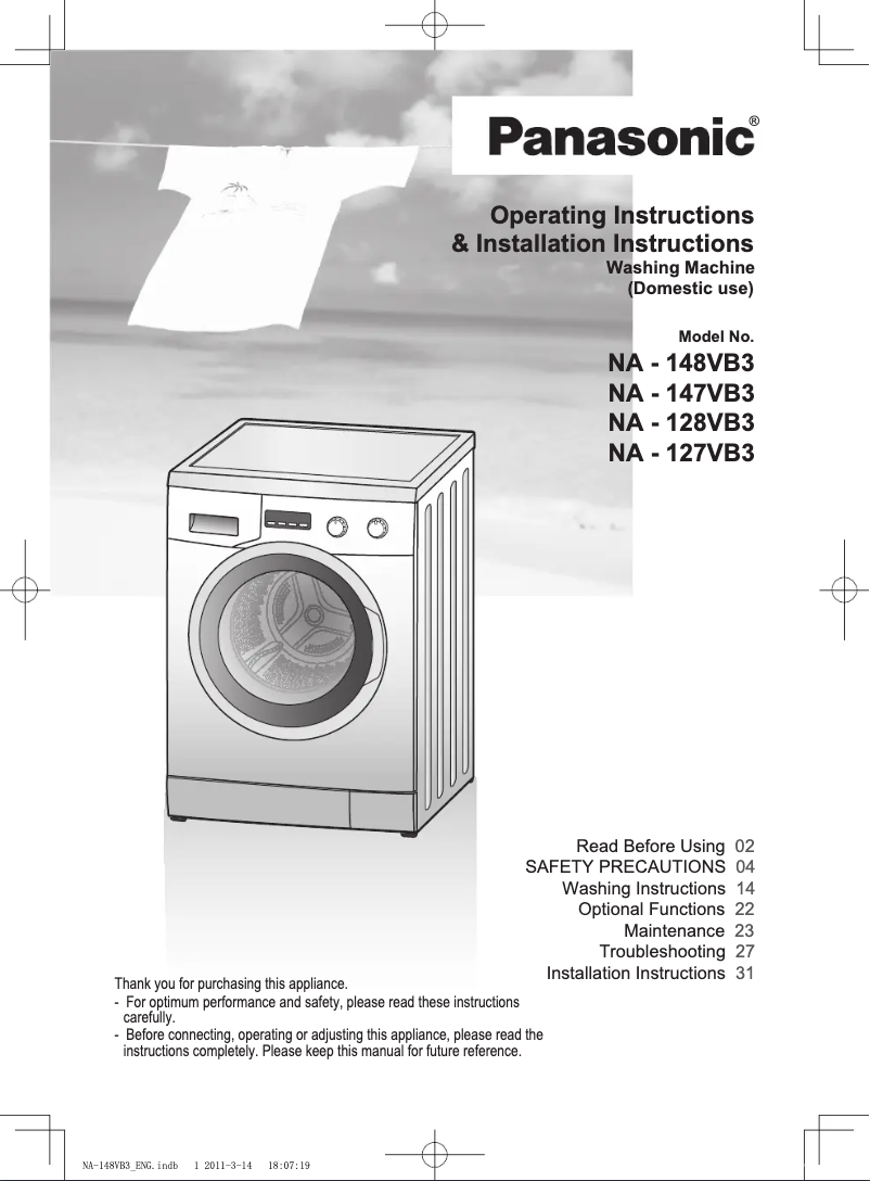 Page n°1 - Manuel utilisateur Panasonic NA-127VB3
