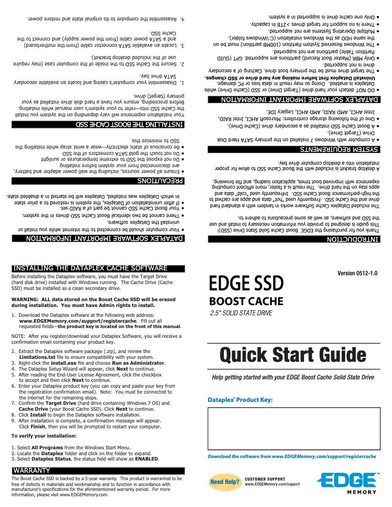 Page 1 de la notice Manuel utilisateur Edge Boost Cache SSD