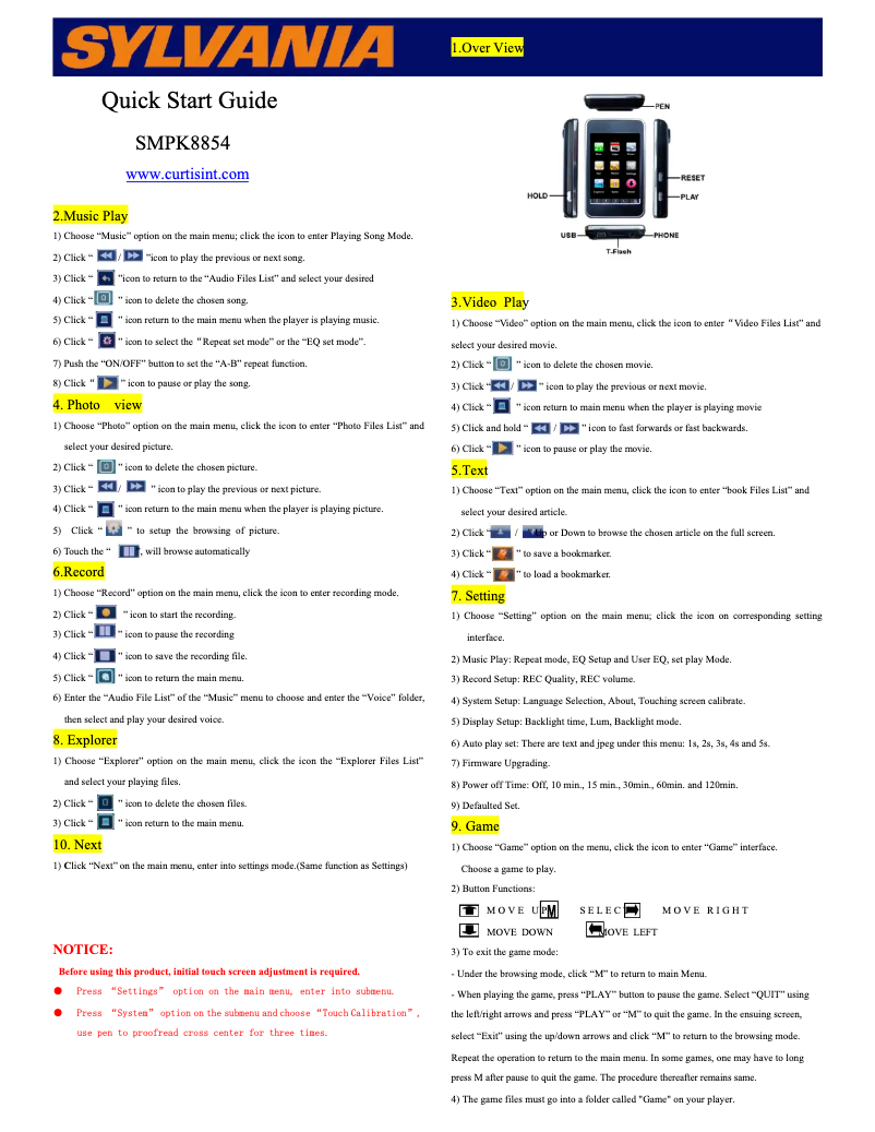 Image de la première page du manuel de l'appareil SMPK8854
