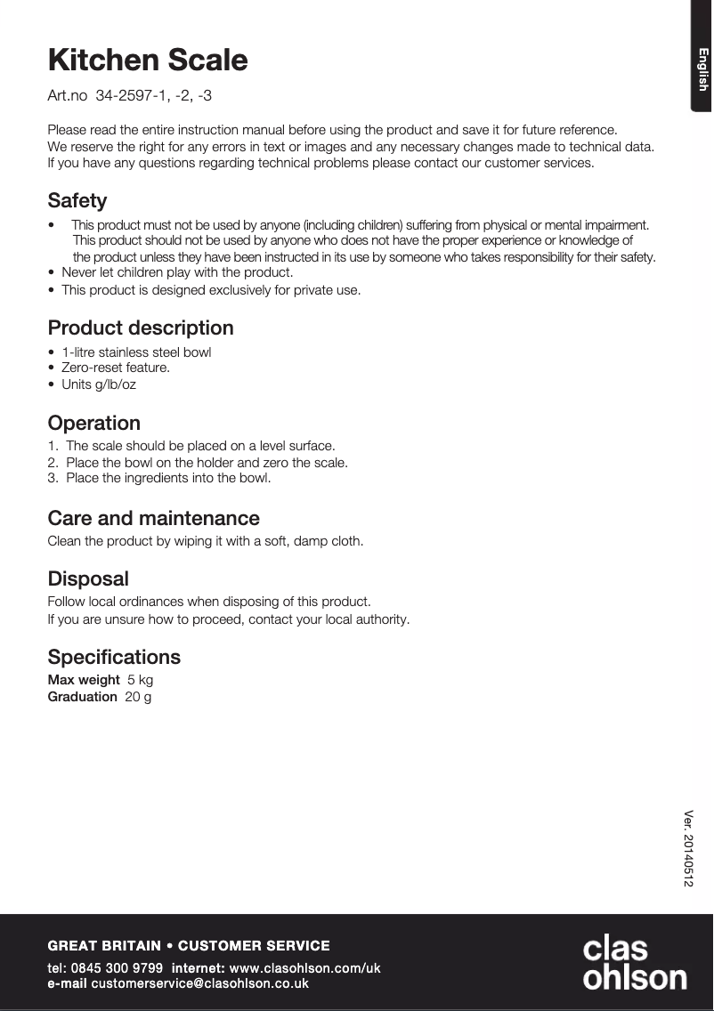 Page n°1 - Manuel utilisateur Clas Ohlson 34-2597